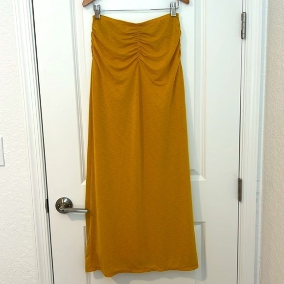 House of Harlow 1960 Sexy Summer Ruched Jersey Maxi Skirt Bronze Yellow Size XS - Picture 5 of 12